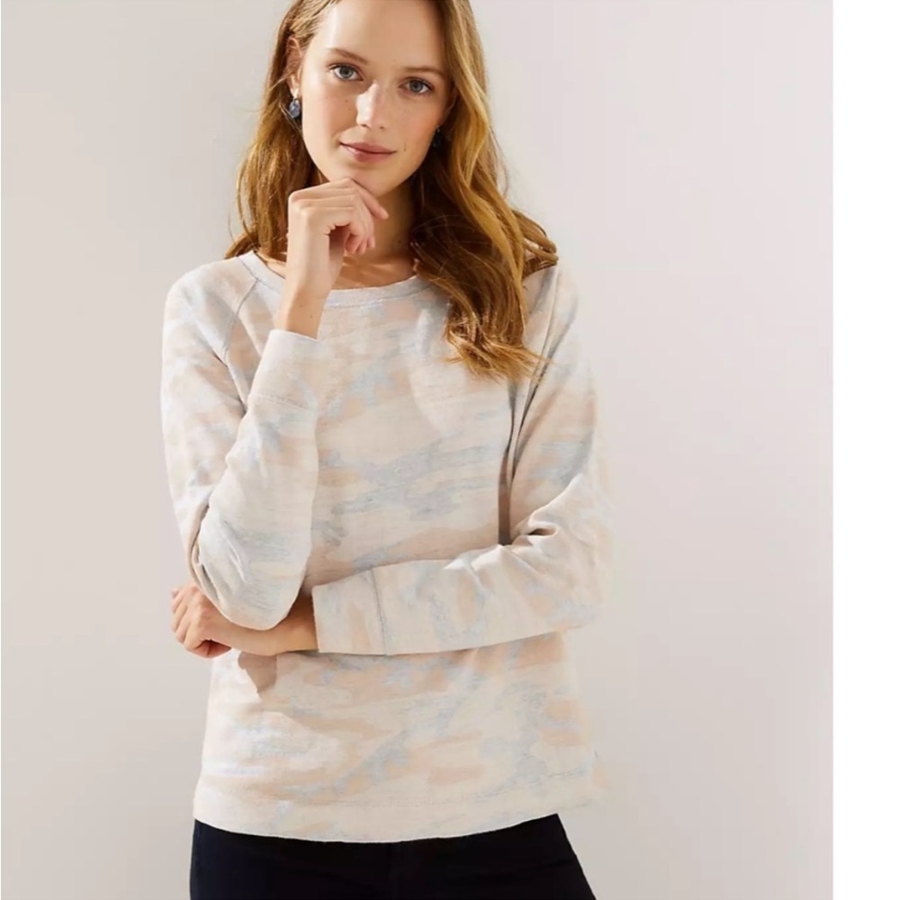 Loft Pink & Gray Camo Long Sleeve Knit Top medium